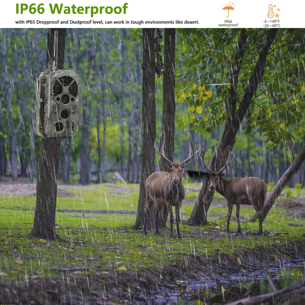 Wildkamera Wlan Fotofalle Jagdkamera Wildtierkamera 48MP 1296P 0,1s Schnelle Trigger Geschwindigkeit Nachtsicht Bewegungsmelder 120°PIR IP66 Wasserdichter | A350W Grün